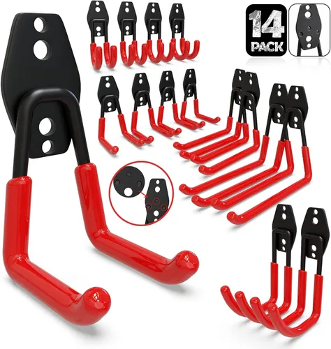 Miniatura 12 de 3-H Ganchos de pared de garaje, paquete de 14 unidades, ganchos de garaje resistentes, ganchos de almacenamiento de garaje para colgar y organizar