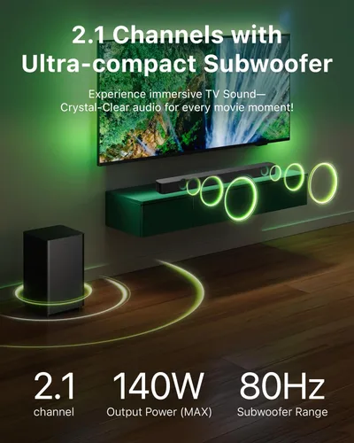 Miniatura 2 de Philips B4500 Barra de sonido de 2.1 canales con subwoofer inalámbrico, Bluetooth, HDMI ARC, Roku TV Ready, 140 W de potencia máxima, negro
