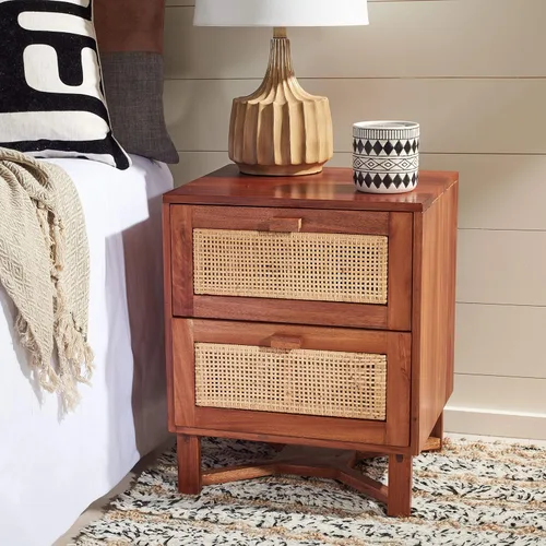 Miniatura 12 de SAFAVIEH Home Collection Hedwig - Mesita de noche de ratán negro y natural de 2 puertas