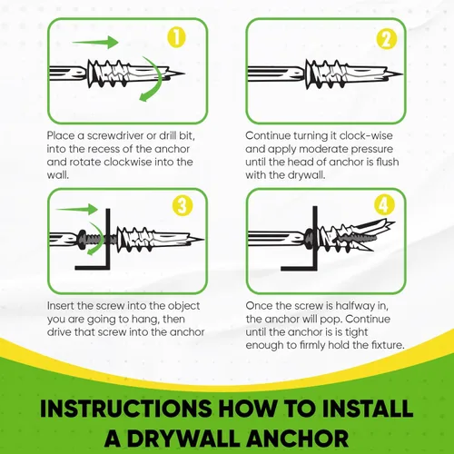 Miniatura 3 de Anclajes para paneles de yeso anclajes de plástico de pared autoperforantes de zinc para paneles de yeso con kit de tornillos, incluye 25 anclajes