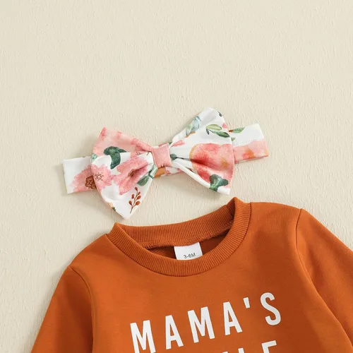 Miniatura 70 de Conjunto de sudadera con cuello redondo y estampado de pastel de calabaza para niña, camiseta y pantalones acampanados