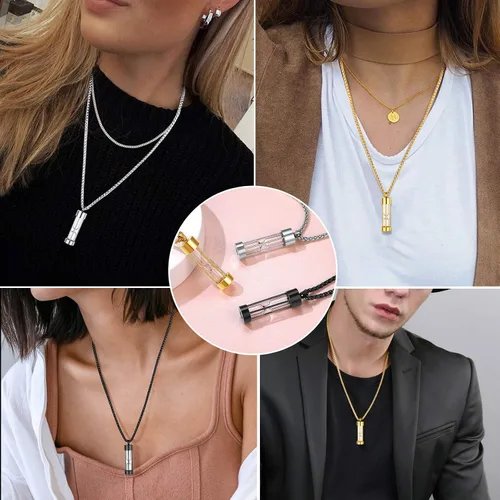Miniatura 190 de FindChic Collares personalizados con urna para cenizas, barra vertical, gato, luna, reloj de arena, garra de perro, acero inoxidable, chapado en oro