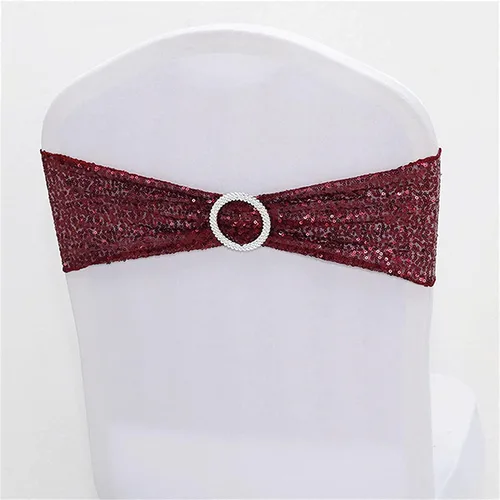 Miniatura 5 de Fajas de lentejuelas para sillas de elastano, paquete de 6 bandas elásticas de lentejuelas con hebilla para bodas, banquetes, cumpleaños, Oro rosa