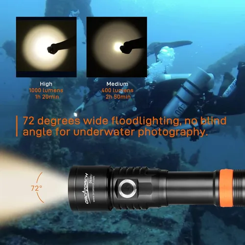 Miniatura 2 de ORCATORCH D530V - Luz de video de buceo de 1000 lúmenes, ángulo de haz de 120 grados, luz de fotografía de buceo bajo el agua de 492.1 ft con Luz