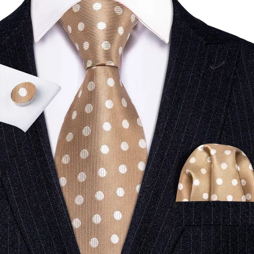 Miniatura 10 de Barry.Wang Corbatas de seda para hombre, diseño de lunares, gemelos cuadrados de bolsillo, gemelos para negocios, boda