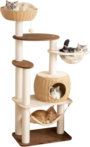 Miniatura 7 de Árbol moderno para gatos grandes, torre para gatos de 60 pulgadas de alto con poste rascador para gatos de interior, condominio para gatos de varios