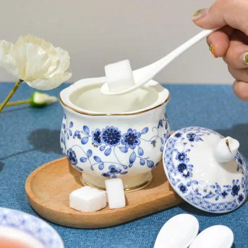 Miniatura 7 de Juego de té de porcelana de hueso, juego de té de porcelana de 21 piezas para adultos, tazas de té y platillos para 6, con tetera, cucharas, Azul