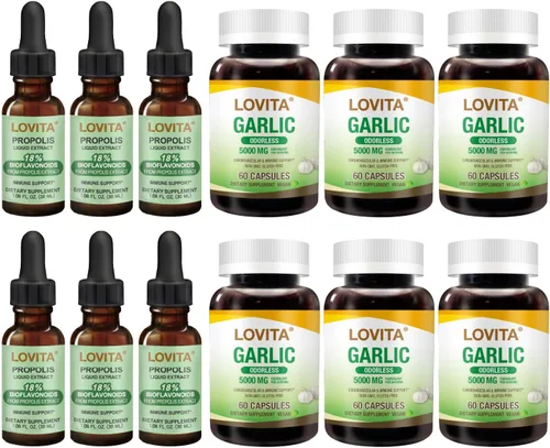 LOVITA Ultimate Stock Up Bundle - 6 líquidos de propóleo y 6 botellas de ajo inodoras, suministro de salud durante todo el año (12 unidades)