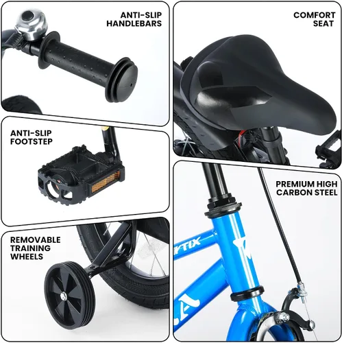Miniatura 4 de Bicicleta para niños de 14 16 pulgadas para niños y niñas de 3 a 7 años, bicicleta para niños con ruedas de entrenamiento, freno de mano y pie, Azul