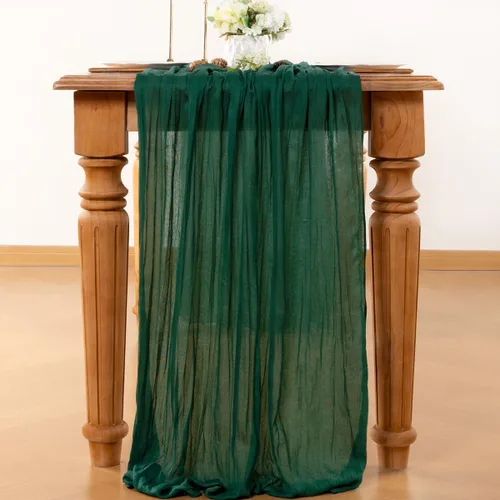 Miniatura 4 de LINXTAR Camino de mesa de gasa verde esmeralda de 160 pulgadas, 14 pies, gasa de verano, bohemio, camino de mesa para boda, fiesta de té, baby
