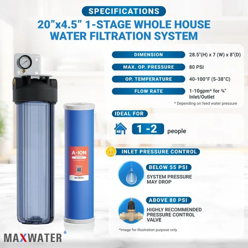 Miniatura 2 de Max Water Sistema de tanino + nitratos de 1 etapa - Heavy Duty - Sistemas de aniones y filtros de repuesto de aniones - 20 x 4.5, NPTF de 1 pulgada