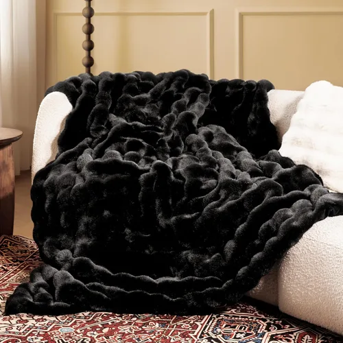Miniatura 17 de Manta de piel sintética ultrasuave y acogedora, manta mullida de felpa gruesa de burbujas, manta mullida de lujo de gran tamaño para sofá, cama