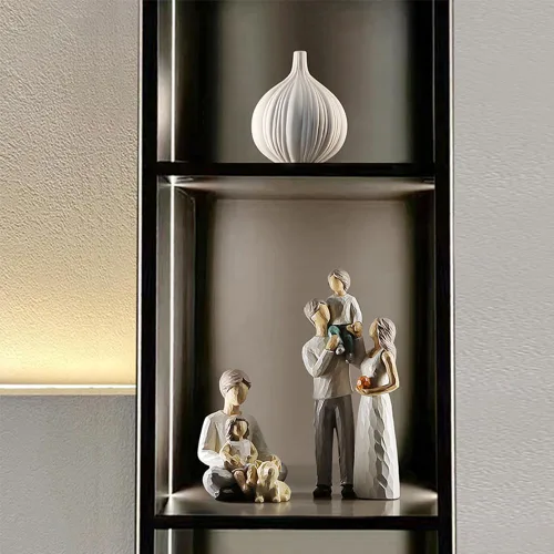 Miniatura 4 de Familia de 3 figuras – Escultura familiar de resina para padres e hijos – Regalos para decoración del hogar – Cumpleaños, Acción de Gracias, Navidad