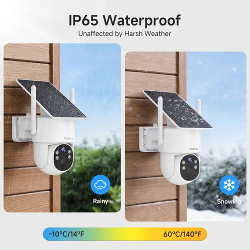 Miniatura 8 de Noorio Cámara de seguridad solar 2K inalámbrica para exteriores, inclinación panorámica de 360°, WiFi 6 de doble banda 2.4/5GHz, visión nocturna a