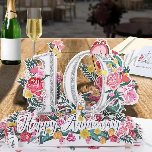 Miniatura 12 de iGifts And Cards Tarjeta de Felicitación Emergente 3D del Feliz 10º Aniversario Hito - Pareja Perfecta, Matrimonio, Boda, Elegante, Almas Gemelas