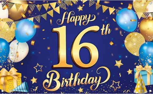 Miniatura 3 de Cartel de pared negro con el número 16 de feliz cumpleaños