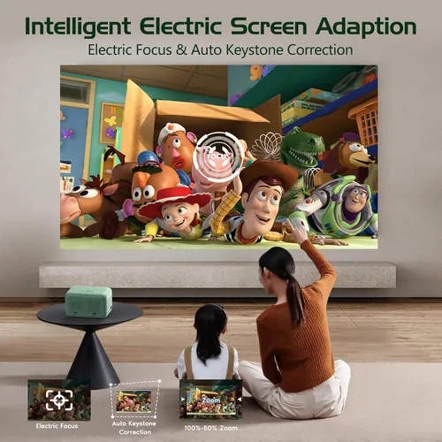 Miniatura 2 de Mini proyector con WiFi y Bluetooth, proyector portátil Full HD 1080P compatible con 4K, enfoque eléctrico y proyector Keystone automático