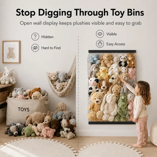 Miniatura 9 de Red de almacenamiento de animales de peluche, soporte elástico para juguetes de peluche, longitud de montaje en puerta/pared, organizador