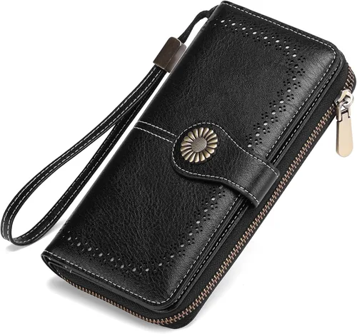 Miniatura 9 de SENDEFN Cartera de cuero para mujer, con bloqueo RFID, tarjetero para tarjetas de crédito, cartera de mano para mujer
