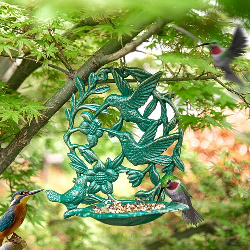 Miniatura 2 de Sungmor Comedero para pájaros de hierro fundido montado en la pared, lindo comedero para colibríes, pequeño baño de agua, comedero para pájaros