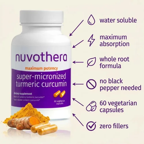 Miniatura 2 de Nuvothera Cápsulas de curcumina de cúrcuma supermicronizada de absorción rápida, raíz entera, sin OMG, piel, salud intestinal y antioxidantes