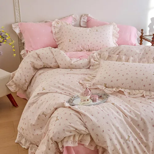 Miniatura 33 de Polka Dot Twin XL Duvet Cover Pink Zipper Twin XL Comforter Cover Cotton Double Gauze Cute Soft Duvet Cover Set with 2 Pillowcases Boho Girls