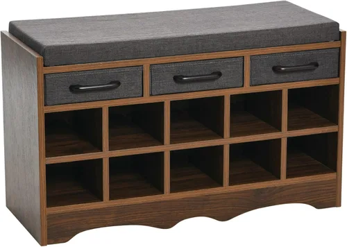 Miniatura 11 de Household Essentials Banco de zapatos de entrada con 10 cubículos, acabado de madera de fresno