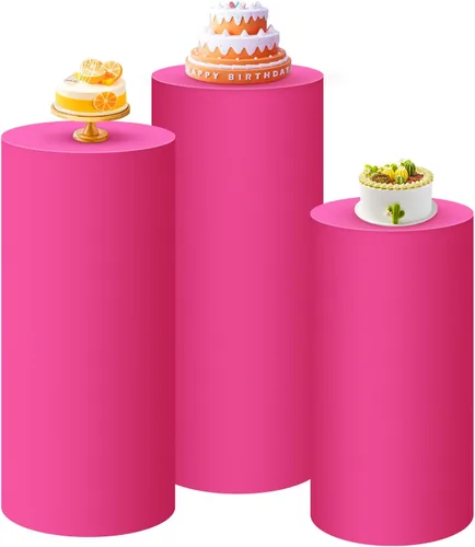 Miniatura 12 de SaitiMade Juego de 3 fundas para pedestal de cilindro beige, fundas de elastano para decoración de fiestas, bodas o eventos de cumpleaños, solo