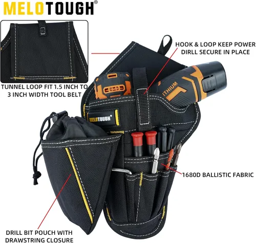 Miniatura 3 de MELOTOUGH Funda para taladro con portabrocas, funda para atornillador de impacto, funda resistente para cinturón de herramientas