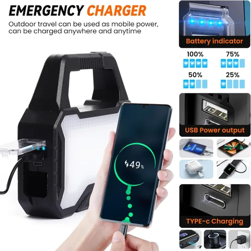 Miniatura 3 de linterna solar, linterna multifuncional solar, linterna LED, cargador de teléfono celular, carga USB, adecuada para el hogar, pesca, camping al aire