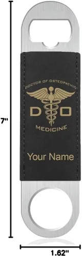 Miniatura 5 de LaserGram Abrebotellas, DO Doctor en Medicina Osteopática, grabado personalizado incluido (cuero sintético, negro y dorado)