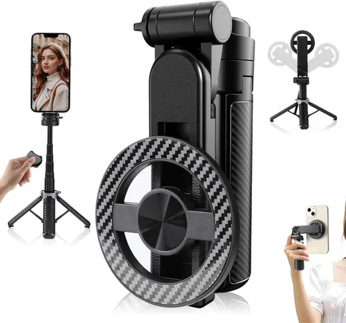 Palo selfie magnético multifuncional 4 en 1 con rotación de 360°, trípode magnético universal para teléfono con control remoto desmontable, trípode