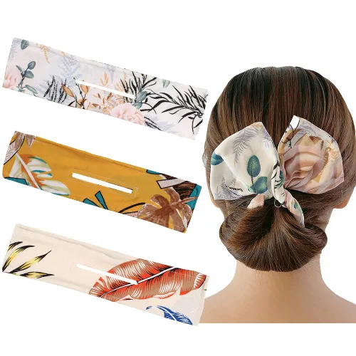 3 pinzas para el cabello de alambre para peinados rápidos de moño y moño, bandas grandes de tela, bandas para el pelo de dona, moños para mujeres y
