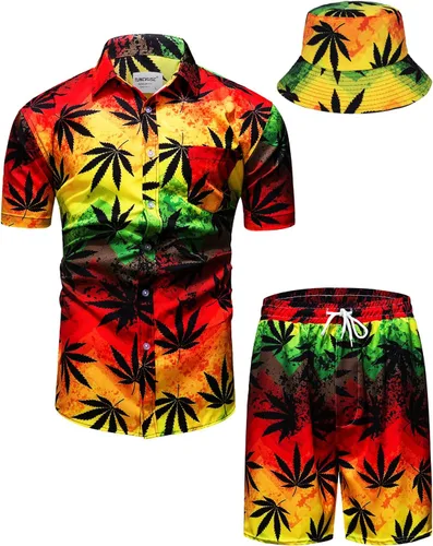 Miniatura 66 de TUNEVUSE Conjunto de camisas y pantalones cortos hawaianos para hombre, 2 piezas, trajes de playa con estampado de flores, traje tropical de verano