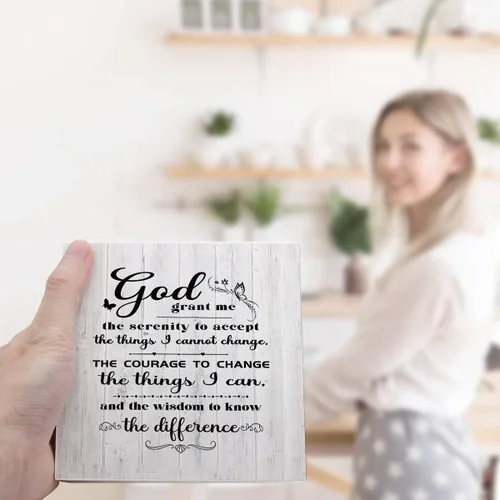 Miniatura 6 de Letrero de madera con texto en inglés «God Grant Me the Serenity to Accept The Things I Cannot Change», decoración de escritorio con versículo