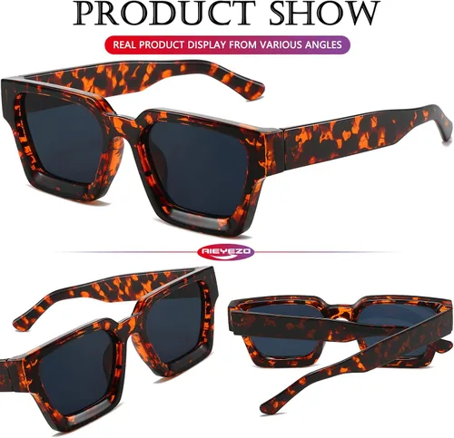 Miniatura 87 de AIEYEZO Gafas de sol cuadradas para mujeres y hombres, gafas de sol cuadradas con montura gruesa, estilo de diseñador simple