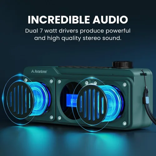 Miniatura 2 de Avantree Boombyte - Radio FM portátil y altavoz Bluetooth con excelente sonido estéreo, acabado de metal, tiempo de reproducción recargable largo