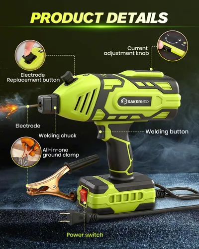 Miniatura 7 de Máquina de soldadura portátil de mano de 110 V con inversor IGBT, corriente ajustable de 5 niveles 20-120 A, diseño compacto y ligero para soldador