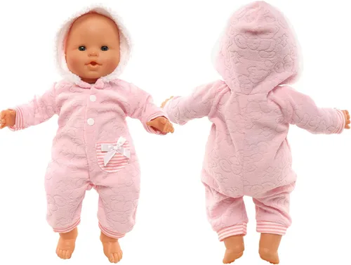 Miniatura 2 de Miunana Ropa de muñeca de bebé de 14 a 16 pulgadas, overol rosa con capucha y gorro hecho a mano