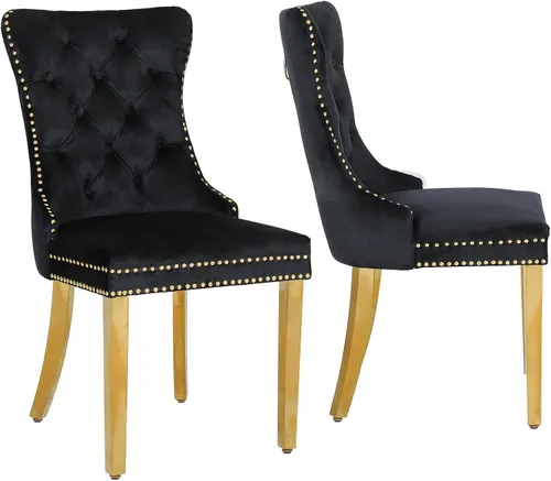 Miniatura 3 de Juego de 2 sillas de comedor de terciopelo, sillas de comedor modernas de lujo con patas de acero inoxidable doradas, sillas decorativas de cocina