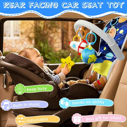 Miniatura 3 de Juguetes de asiento de automóvil para bebés de 6 meses en adelante, juguetes de asiento de automóvil con piano de pedal musical, espejo de bebé