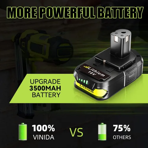 Miniatura 5 de VINIDA Paquete de 2 baterías de iones de litio de 18 V 3.6 Ah de repuesto para batería Ryobi de 18 V P102 compatible con batería Ryobi de 18 V P103