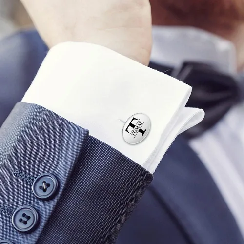 Miniatura 5 de ROSI - Gemelos personalizados personalizados para hombres, juego de gemelos con clip de corbata de boda, con letra inicial, nombre, camisas