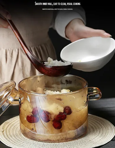 Miniatura 3 de Olla de vidrio transparente para estufa, sartén de doble asa con tapa para fideos de pasta, sopa, leche, preparación de alimentos para bebés o Ámbar