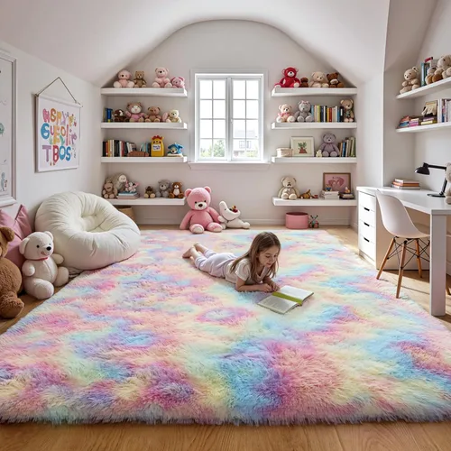 Miniatura 16 de KCHOWUA Alfombras Esponjosas y Peludas de Unicornio para Dormitorio de Niñas, 3x5 pies Lavable Antideslizante Alfombra de Área Shag Peluda para Sala