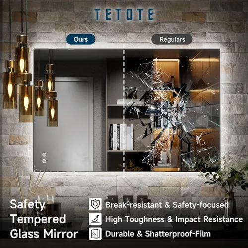 Miniatura 9 de TETOTE - Espejo retroiluminado para baño con luz, botón táctil regulable y función antivaho (horizontal o vertical)