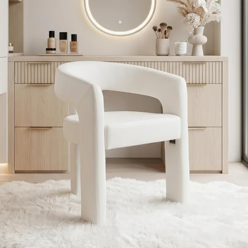 Silla moderna de comedor en barril, silla de cocina acentuada tapizada en cuero sintético con brazos, silla lateral cómoda para sala de blanco (Pu