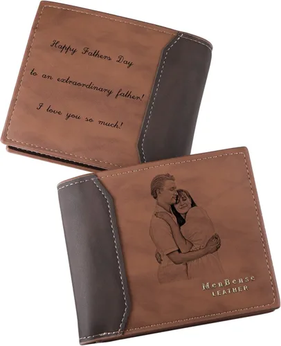 Miniatura 25 de INBLUE Billetera plegable grabada personalizada, cartera de cuero personalizada con foto y texto grabado, regalos para hombres, marido, papá, hijo