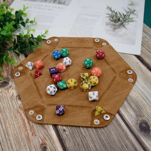 Miniatura 4 de SIQUK 6 bandejas de dados hexagonales para dados plegables, de piel sintética, para juegos de dados como RPG, DND y otros juegos de mesa