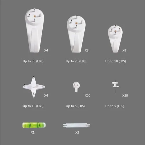 Miniatura 3 de Kit para colgar cuadros, ganchos de pared sin daños para marco, 68 clavos invisibles para hormigón, pared dura y pared de cemento (mezcla)